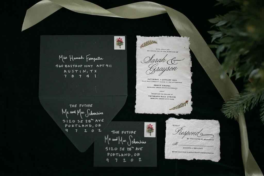 Custom Invitation Stationary Suite.  Handmade Paper with ferns by Sarah C Selzer